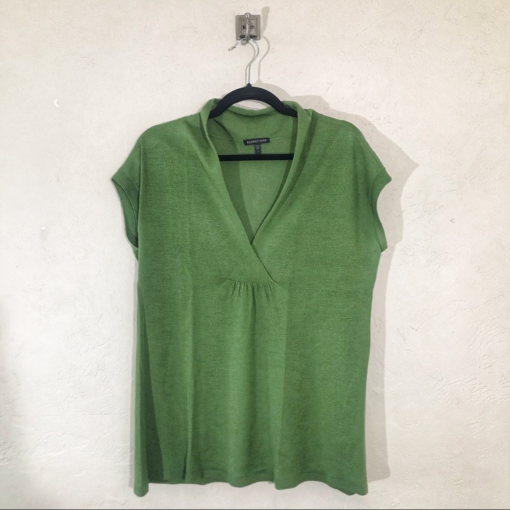 Eileen Fisher Cross Over V-Neck Green Sweater Top